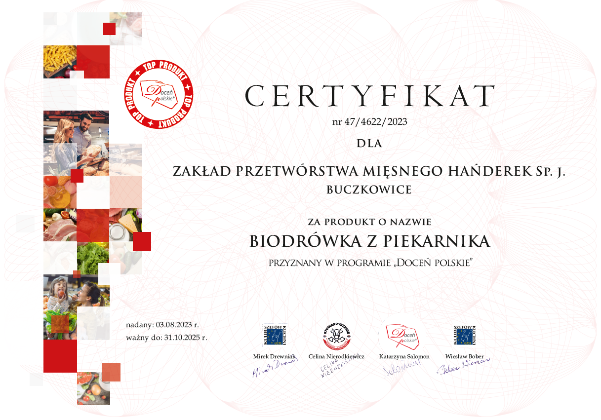 certyfikat doceń polskie - Hańderek - biodrówka z piekarnika